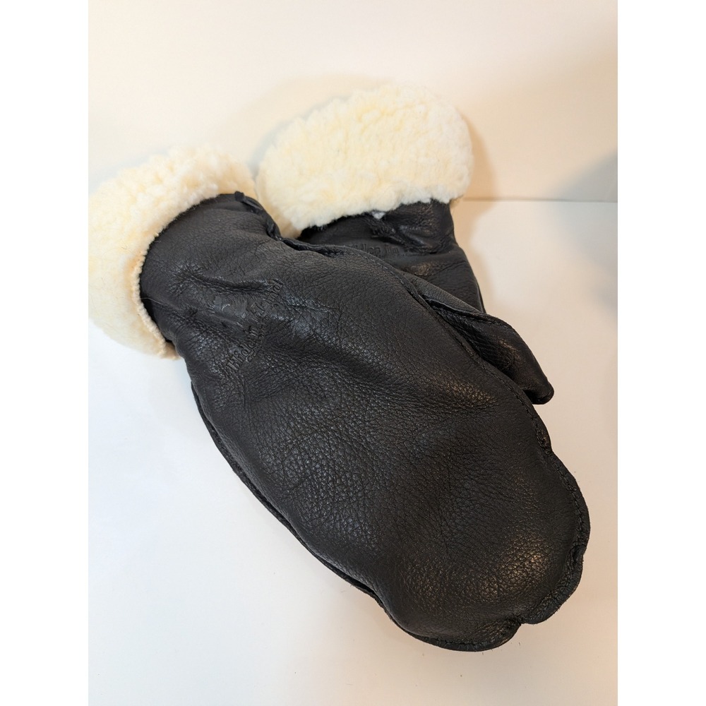 Hides in Hand Moose Hide Mittens Black Leather Shearling Lined Canada Mitts